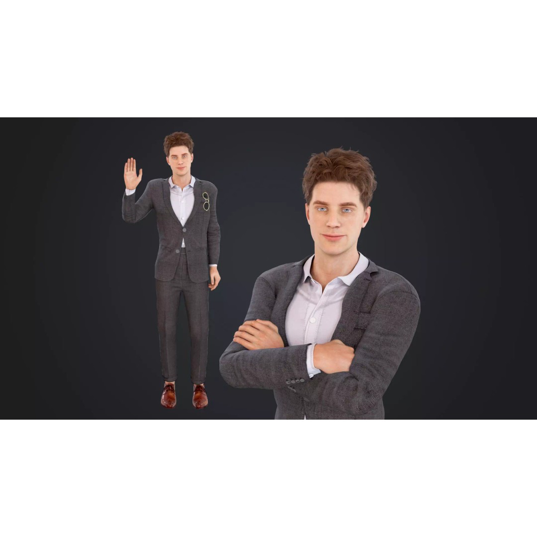 Man in Suit 3D Model – Low Poly Character, Rigged, FBX, OBJ - View 2