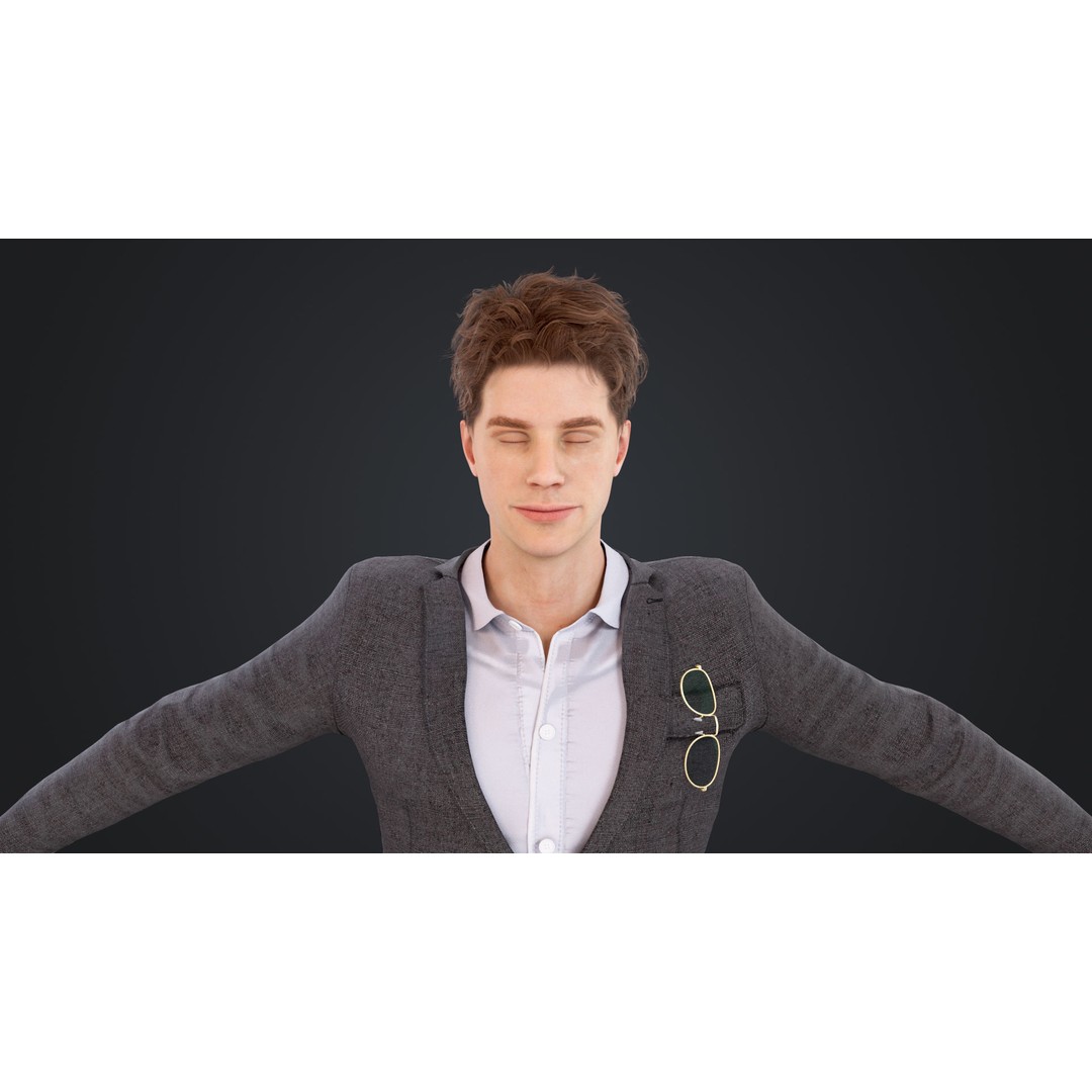 Man in Suit 3D Model – Low Poly Character, Rigged, FBX, OBJ - View 21