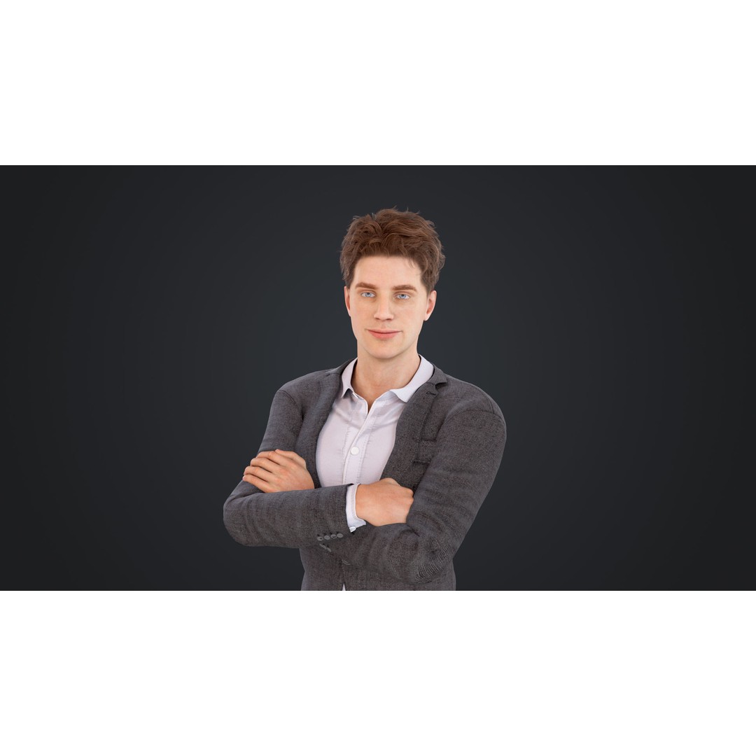 Man in Suit 3D Model – Low Poly Character, Rigged, FBX, OBJ - View 3