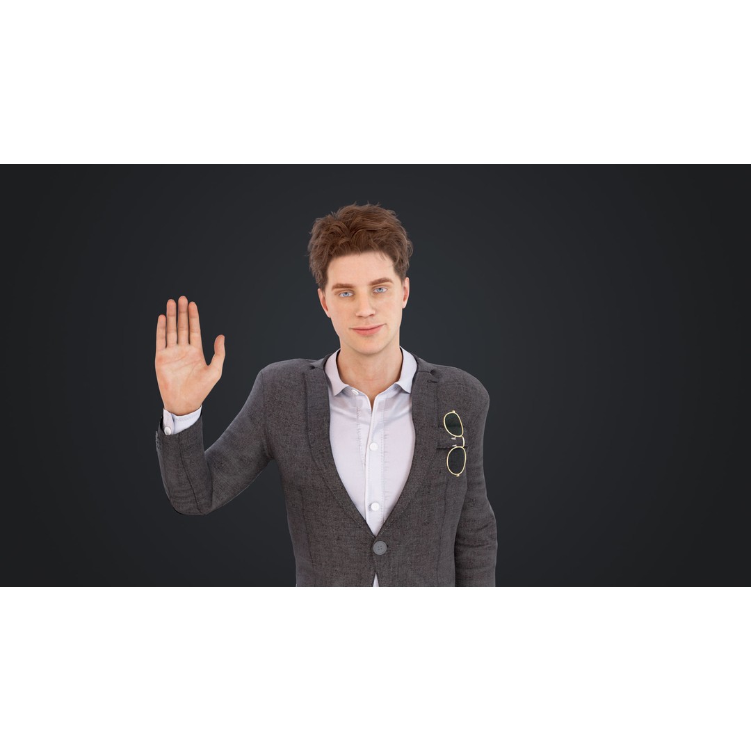 Man in Suit 3D Model – Low Poly Character, Rigged, FBX, OBJ - View 5