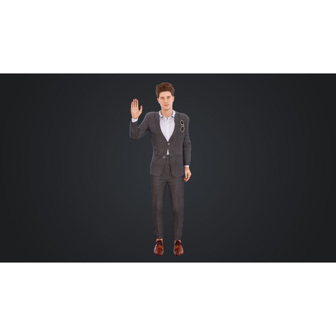 Man in Suit 3D Model – Low Poly Character, Rigged, FBX, OBJ - View 6