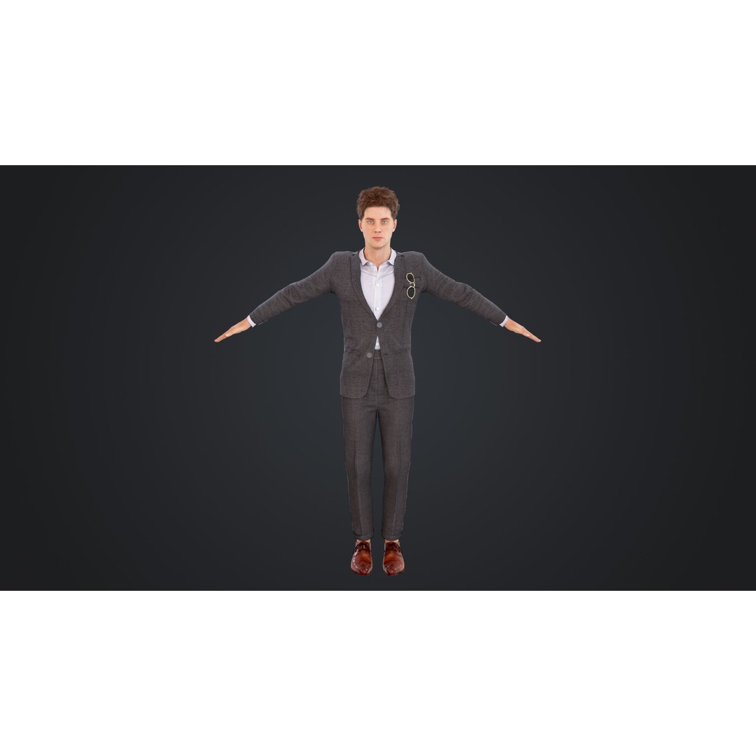 Man in Suit 3D Model – Low Poly Character, Rigged, FBX, OBJ - View 7
