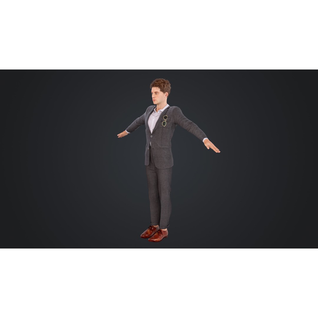 Man in Suit 3D Model – Low Poly Character, Rigged, FBX, OBJ - View 8