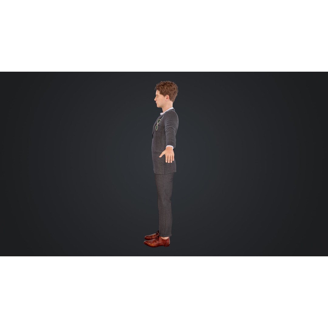 Man in Suit 3D Model – Low Poly Character, Rigged, FBX, OBJ - View 9