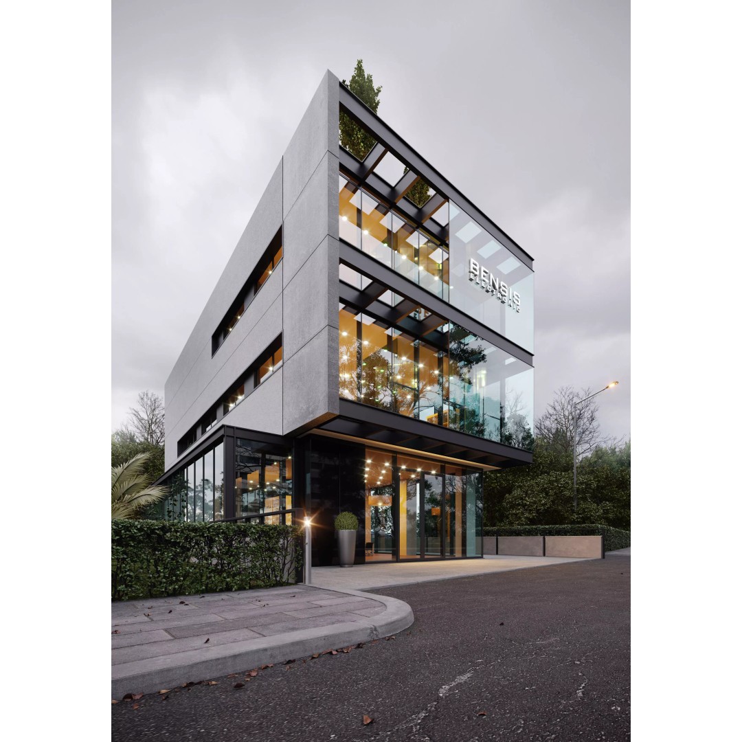 Office Building 3D Model – Modern Exterior with Cloudy & Sunny Scenes, FBX, OBJ - View 2