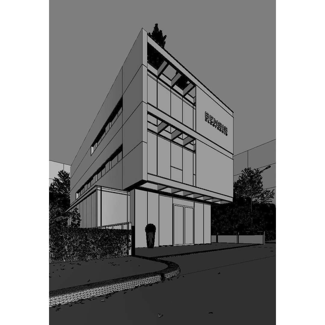 Office Building 3D Model – Modern Exterior with Cloudy & Sunny Scenes, FBX, OBJ - View 4