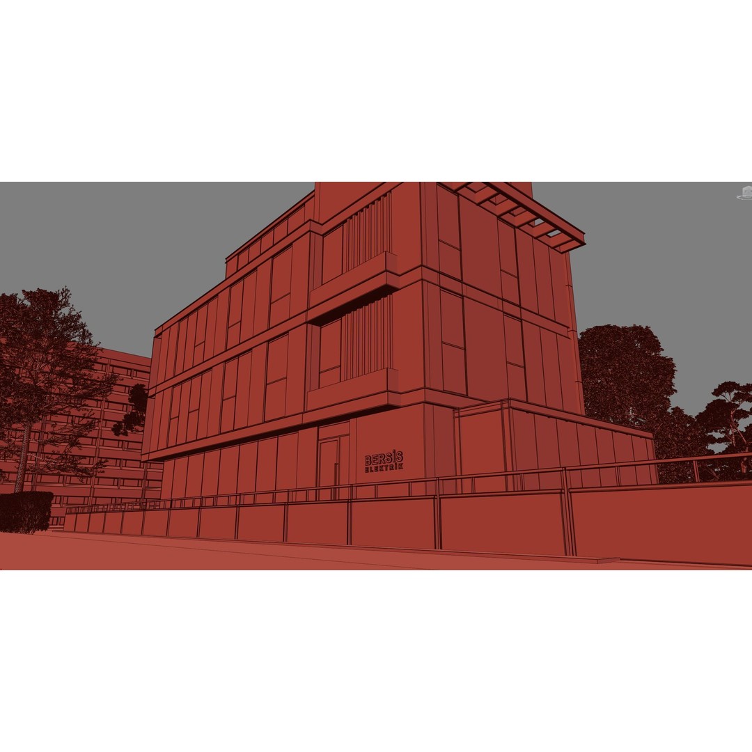 Office Building 3D Model – Modern Exterior with Cloudy & Sunny Scenes, FBX, OBJ - View 7