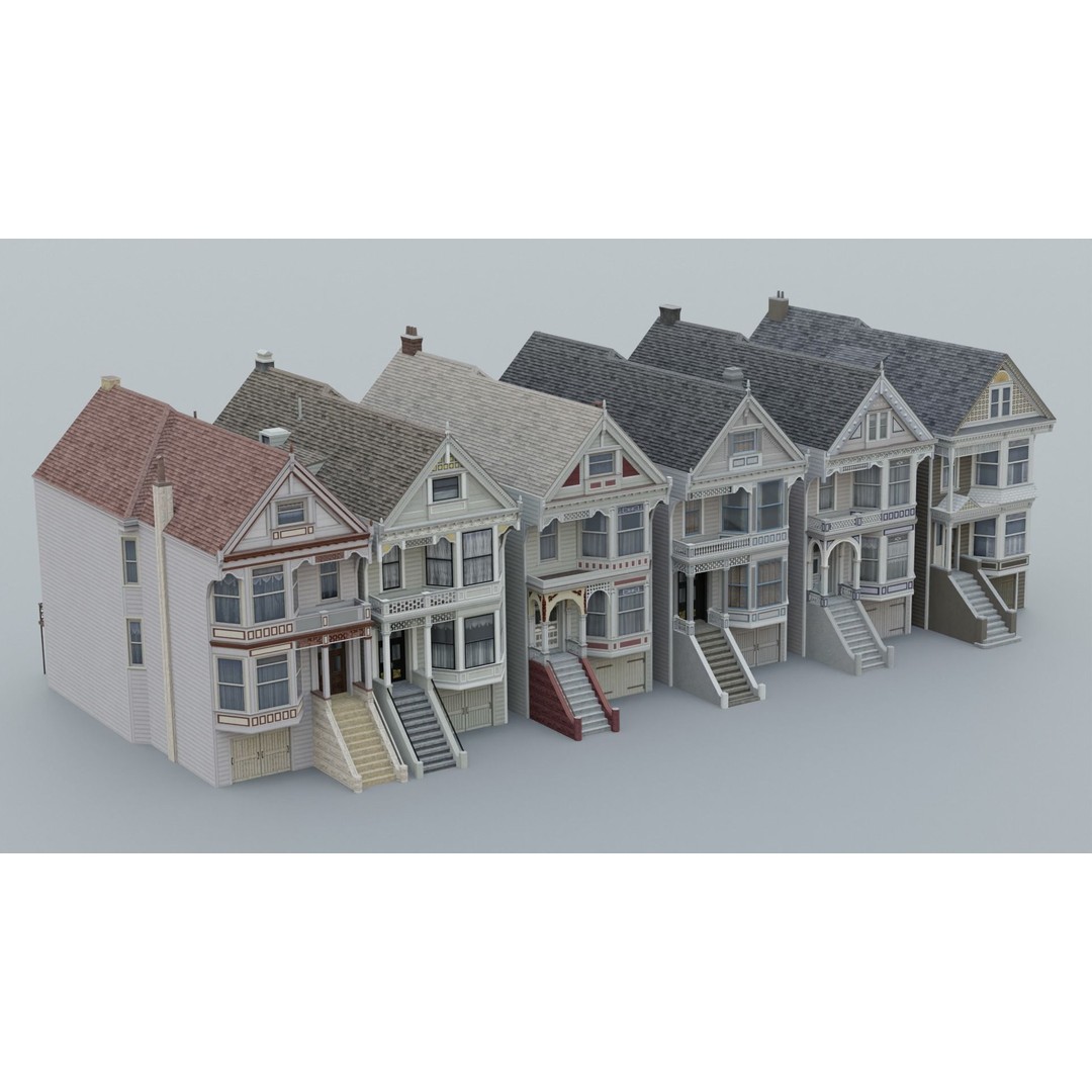 San Francisco Painted Ladies 3D Model – Low Poly Architectural Asset, FBX