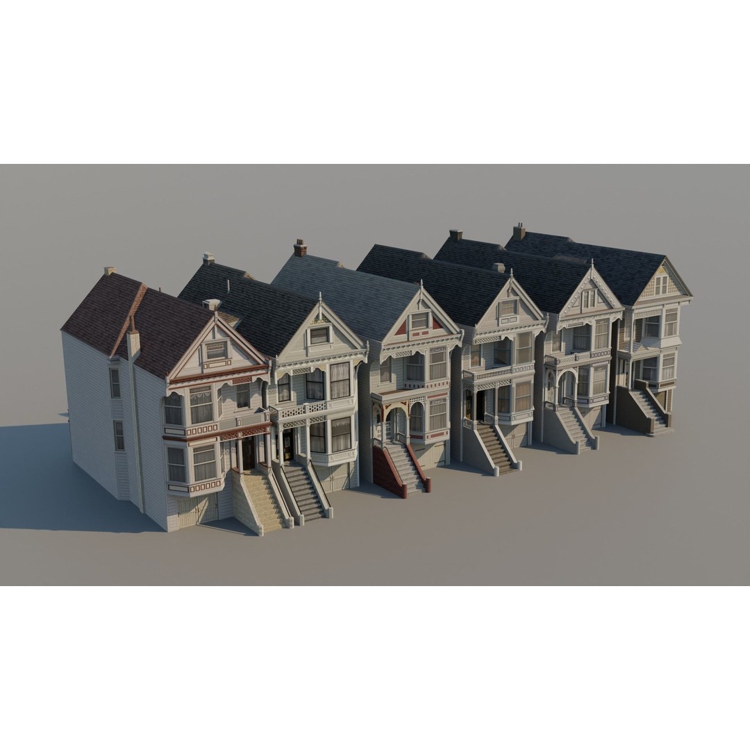 San Francisco Painted Ladies 3D Model – Low Poly Architectural Asset, FBX - View 10