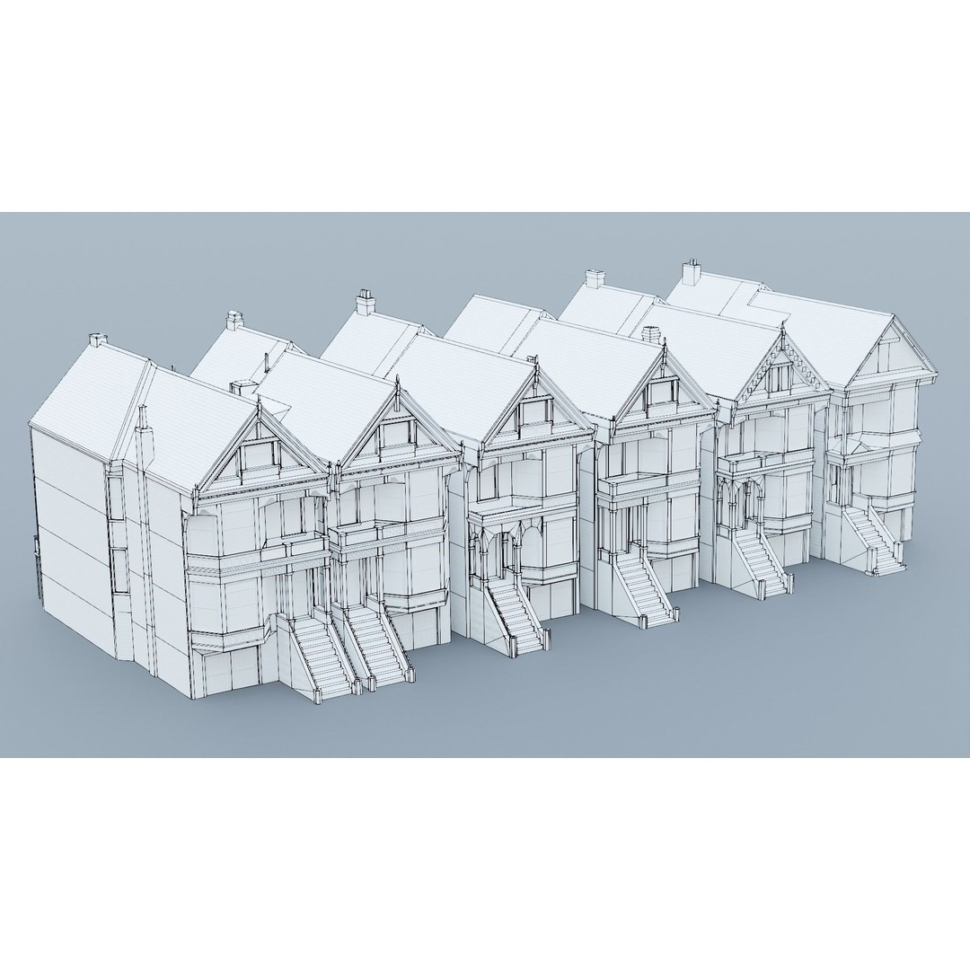 San Francisco Painted Ladies 3D Model – Low Poly Architectural Asset, FBX - View 12