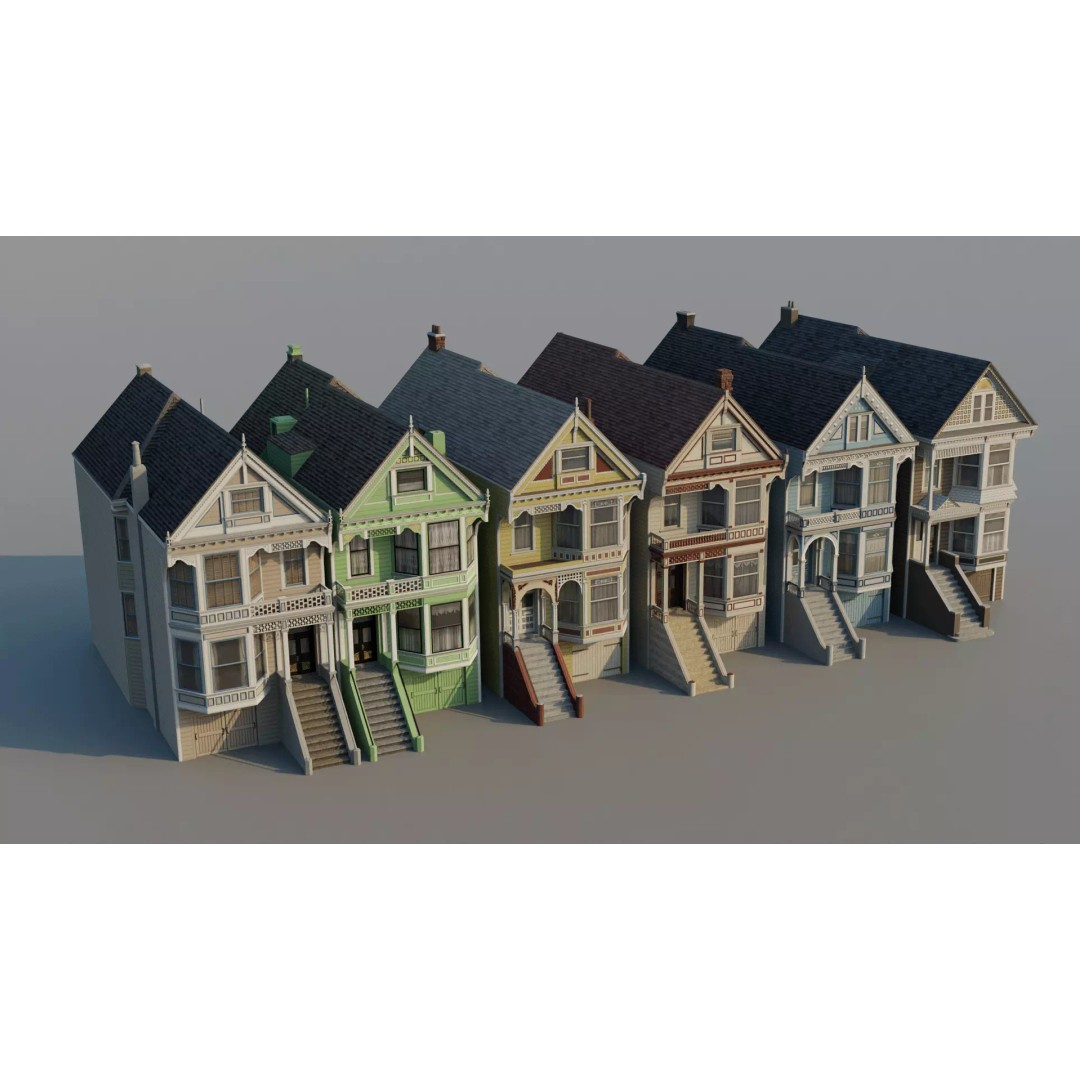 San Francisco Painted Ladies 3D Model – Low Poly Architectural Asset, FBX - View 2