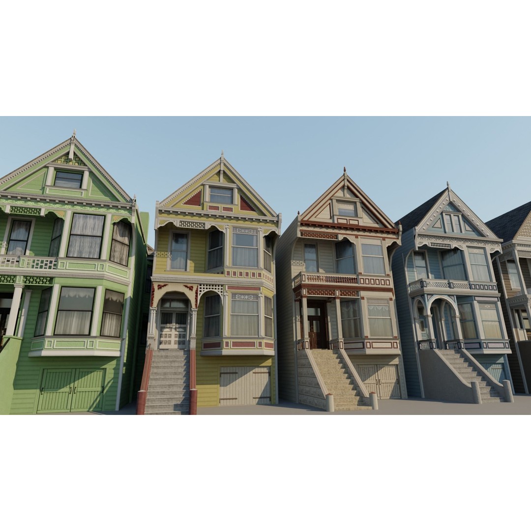 San Francisco Painted Ladies 3D Model – Low Poly Architectural Asset, FBX - View 3