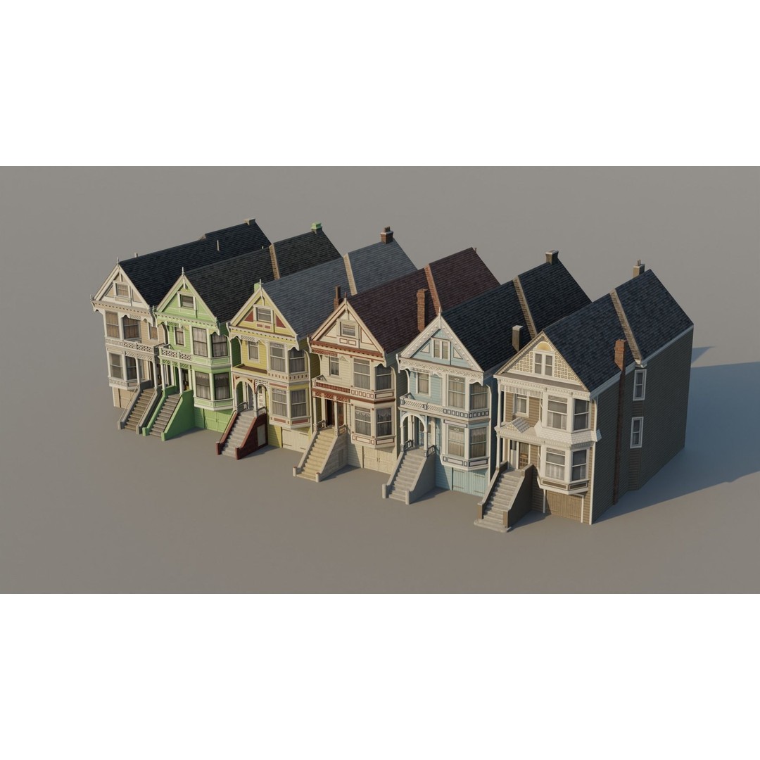 San Francisco Painted Ladies 3D Model – Low Poly Architectural Asset, FBX - View 4