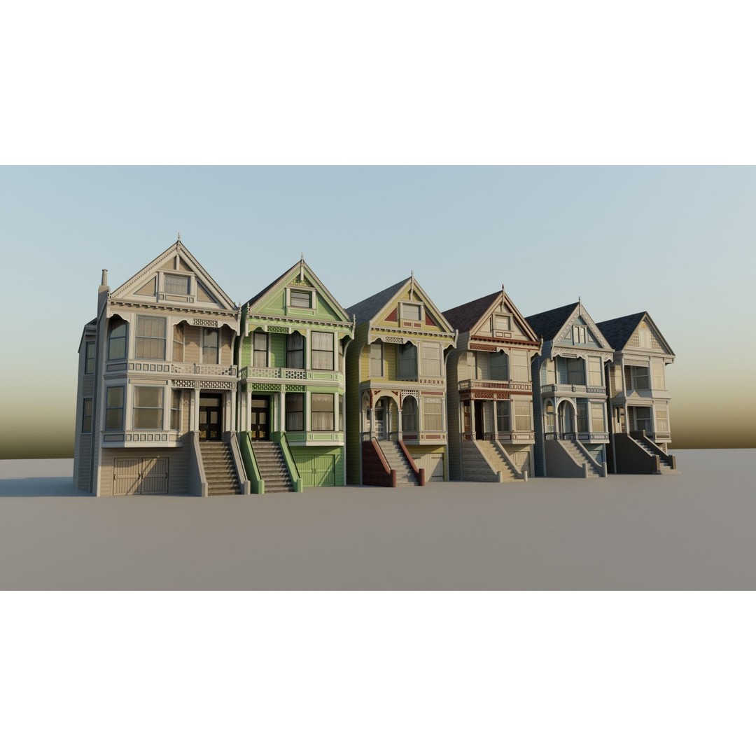 San Francisco Painted Ladies 3D Model – Low Poly Architectural Asset, FBX - View 5