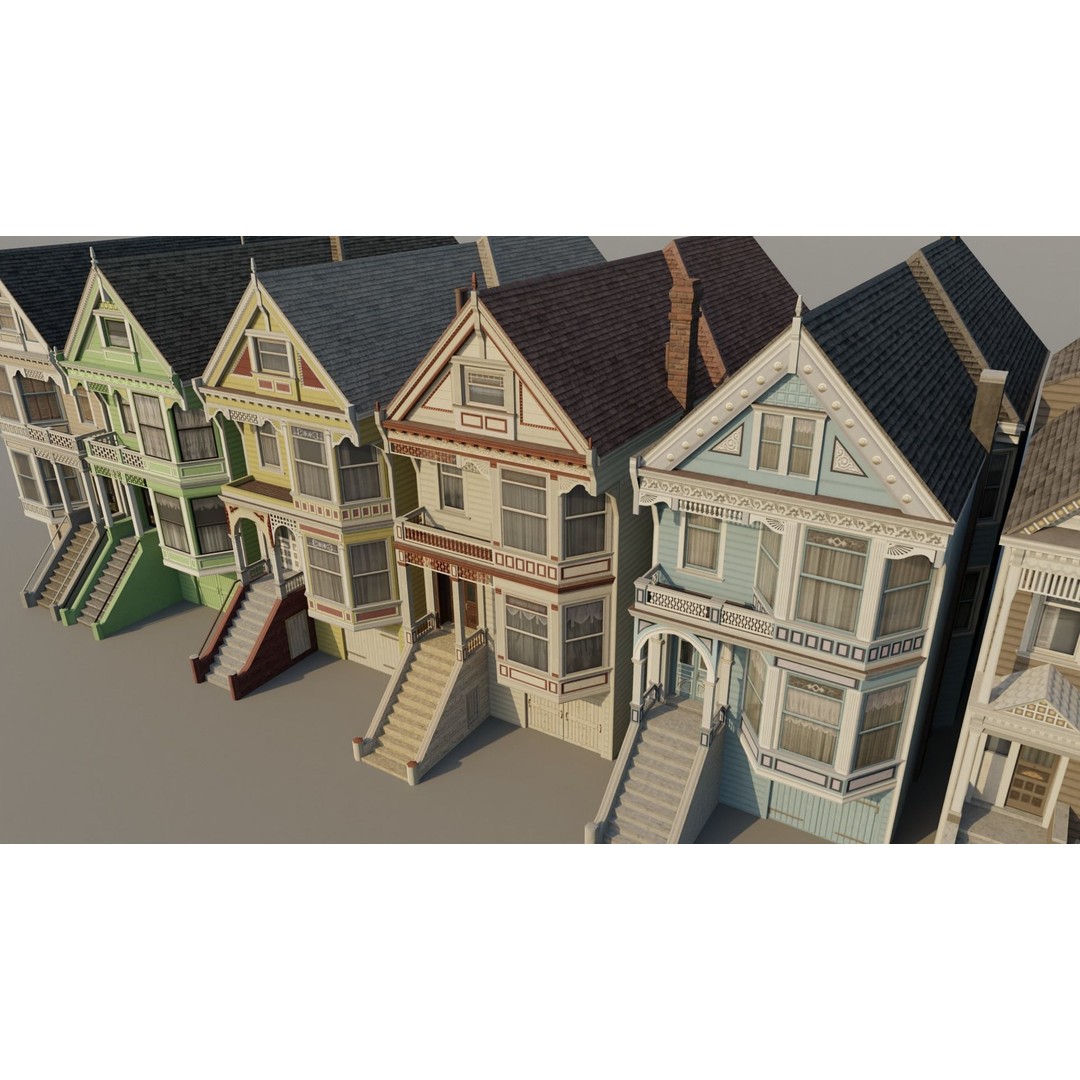 San Francisco Painted Ladies 3D Model – Low Poly Architectural Asset, FBX - View 6