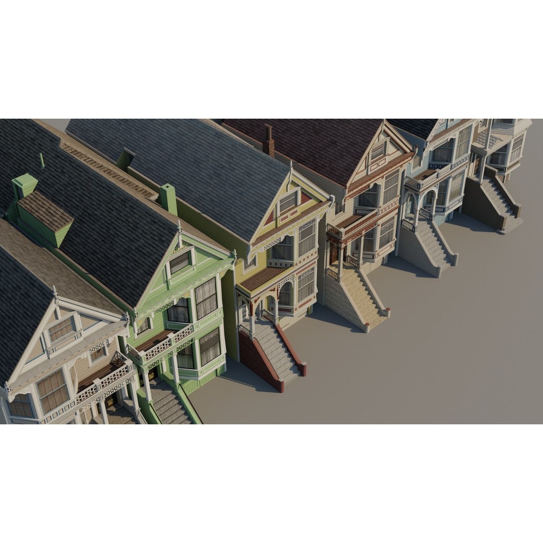 San Francisco Painted Ladies 3D Model – Low Poly Architectural Asset, FBX - View 7