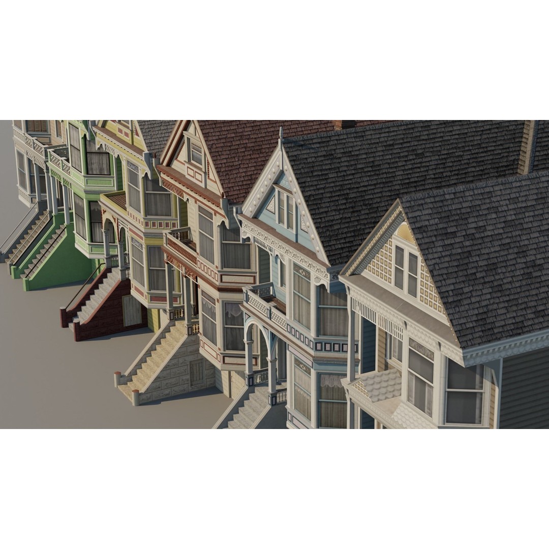 San Francisco Painted Ladies 3D Model – Low Poly Architectural Asset, FBX - View 9