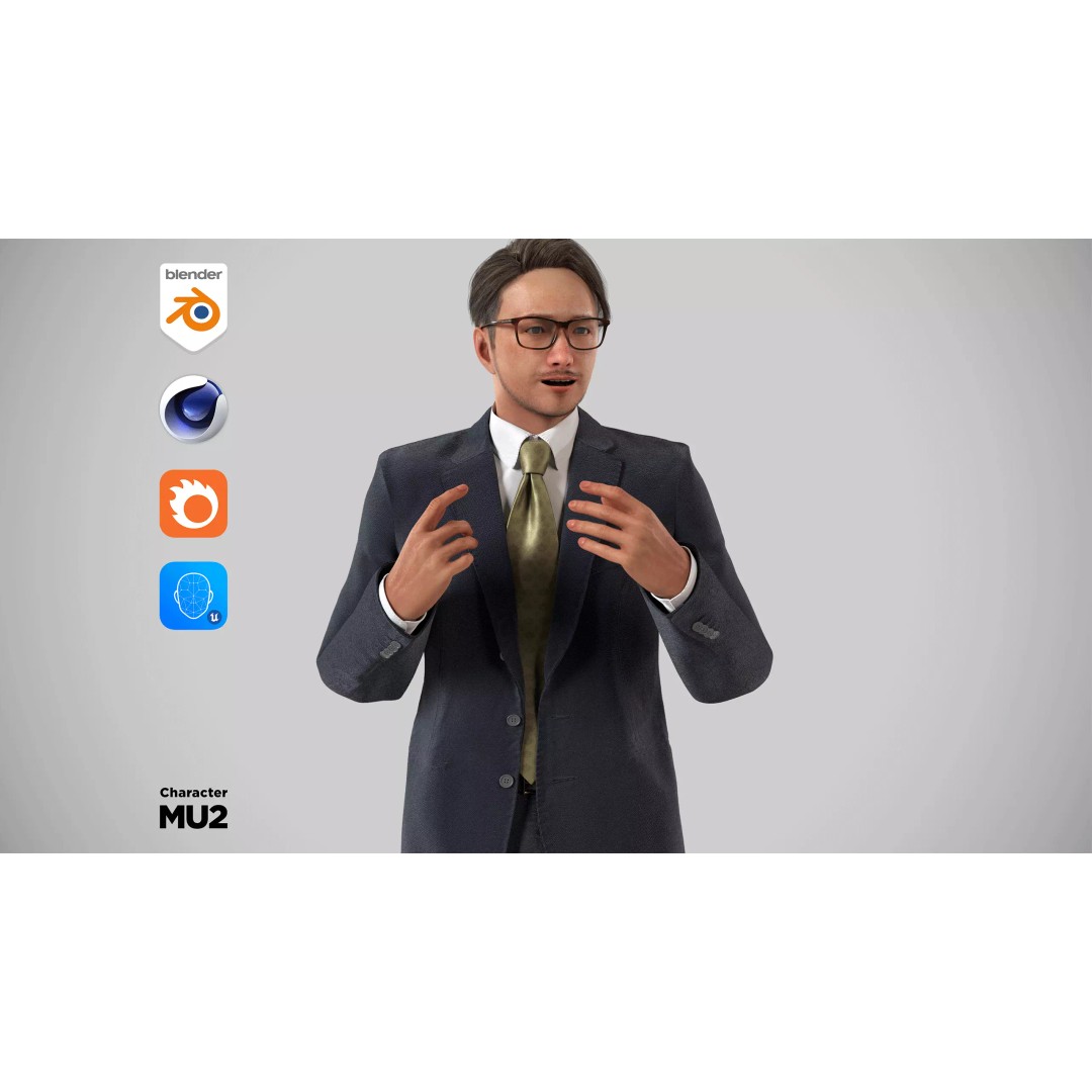 Asian Business Man 3D Model – Low Poly Game Ready Character, FBX - View 2