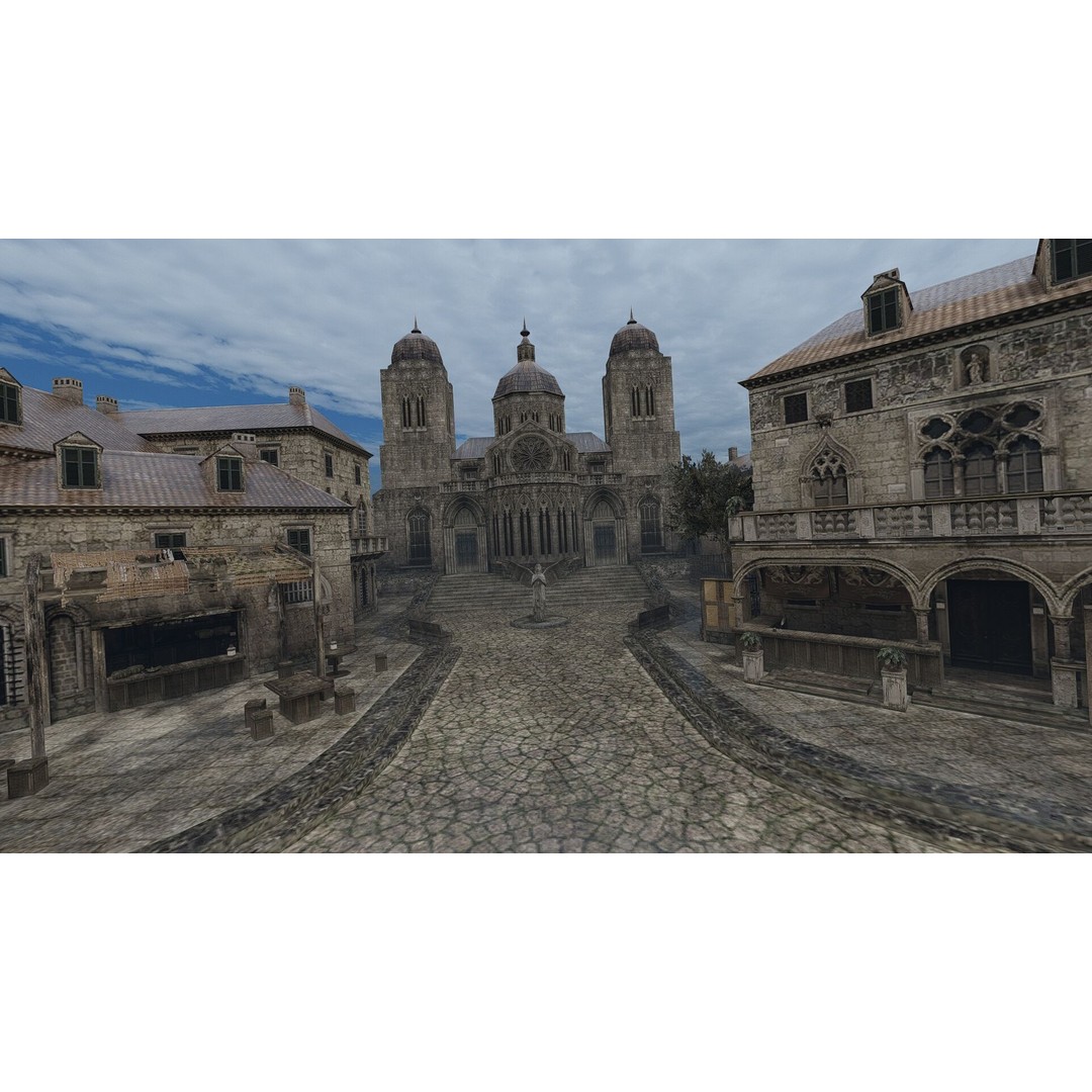 Old German Town 3D Model – Historic Architectural Asset, FBX - View 3