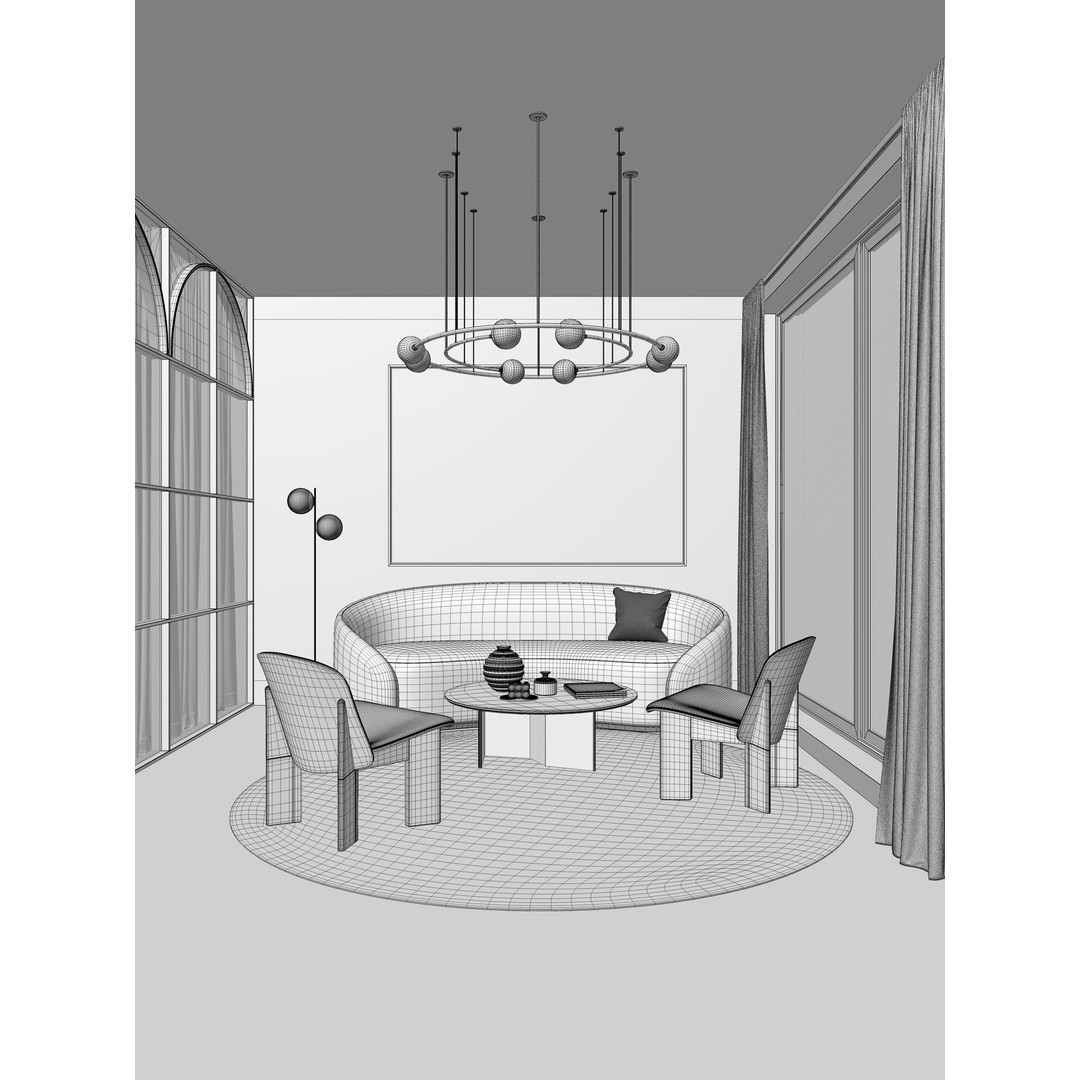 Sandstone Living Room 3D Model – Stylish Interior Scene, Cinema 4D