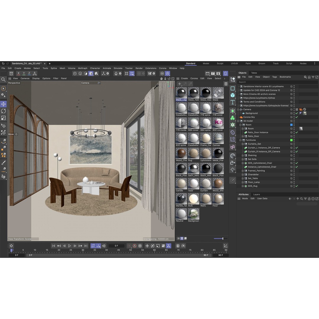 Sandstone Living Room 3D Model – Stylish Interior Scene, Cinema 4D - View 3