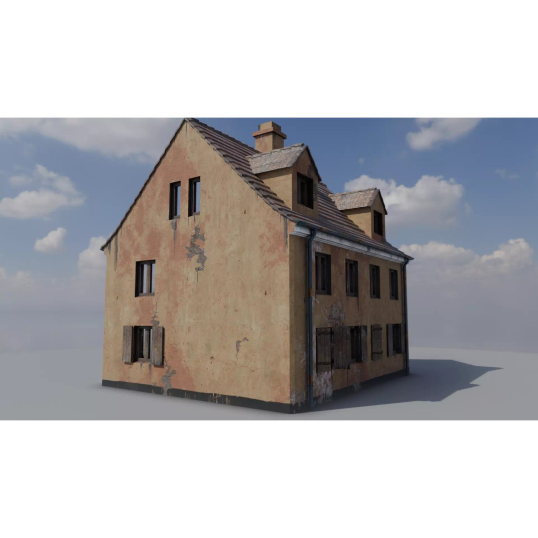 Orange House 3D Model – Low Poly Architectural Asset, FBX, OBJ - View 2