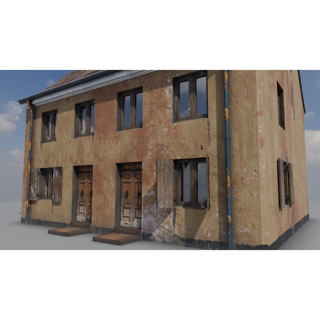 Orange House 3D Model – Low Poly Architectural Asset, FBX, OBJ - View 3