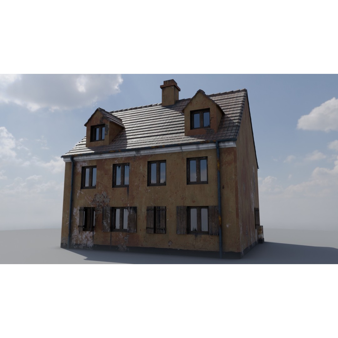 Orange House 3D Model – Low Poly Architectural Asset, FBX, OBJ - View 4