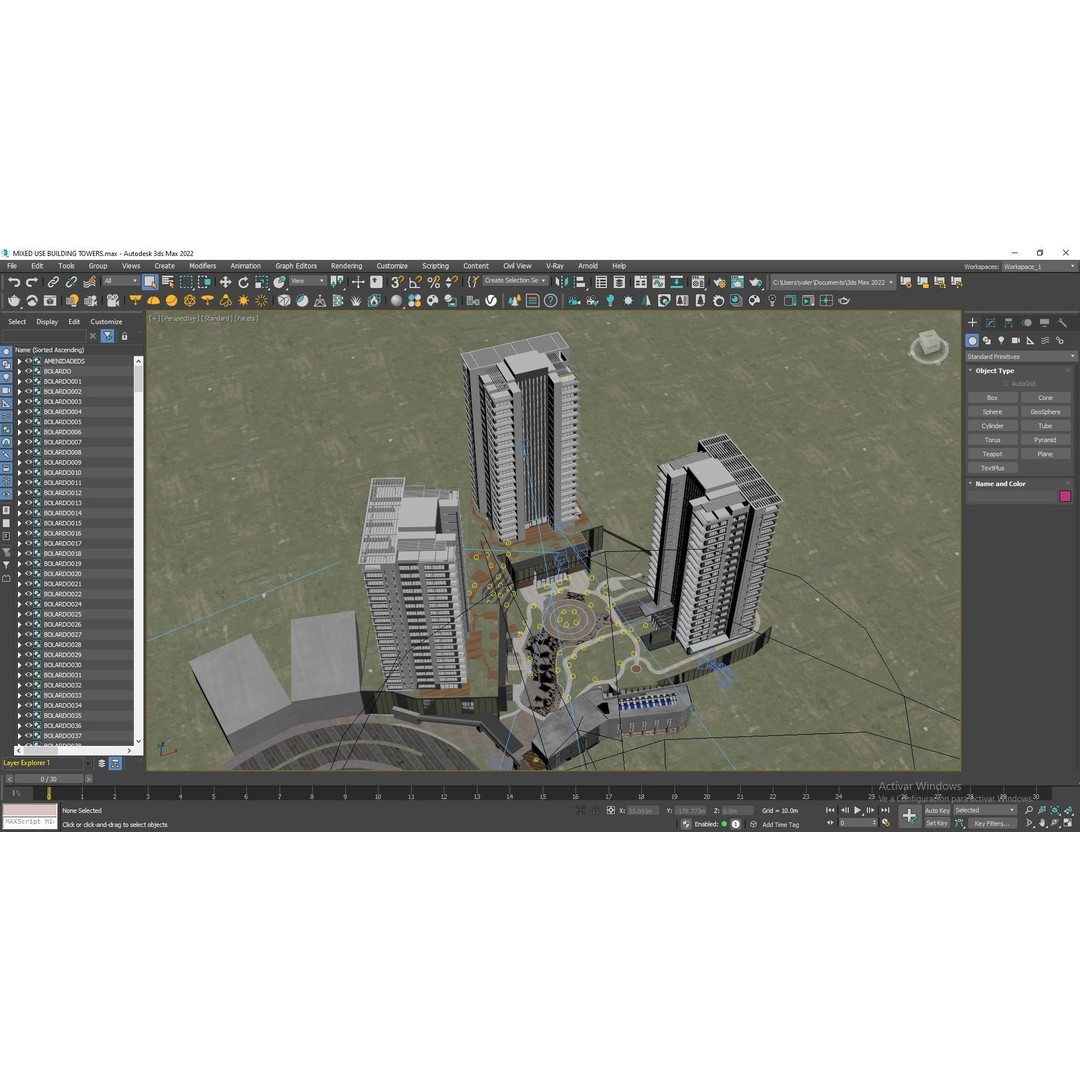 Mixed Use Building Towers 3D Model – Modern Design, FBX, OBJ, Archviz