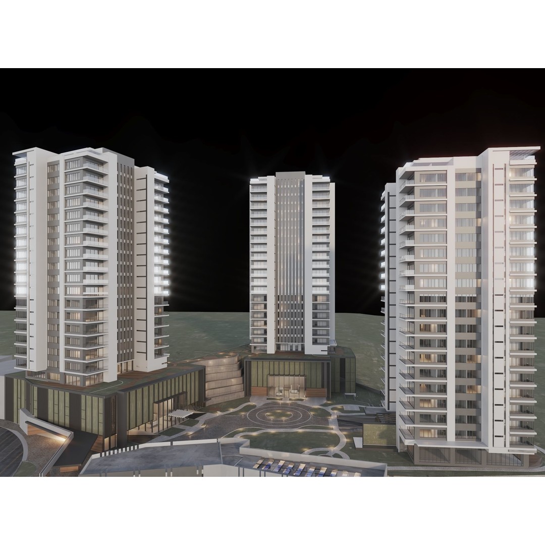 Mixed Use Building Towers 3D Model – Modern Design, FBX, OBJ, Archviz - View 10