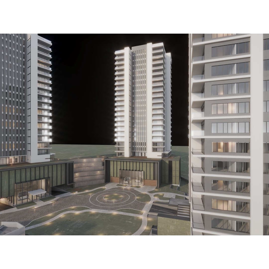 Mixed Use Building Towers 3D Model – Modern Design, FBX, OBJ, Archviz - View 11