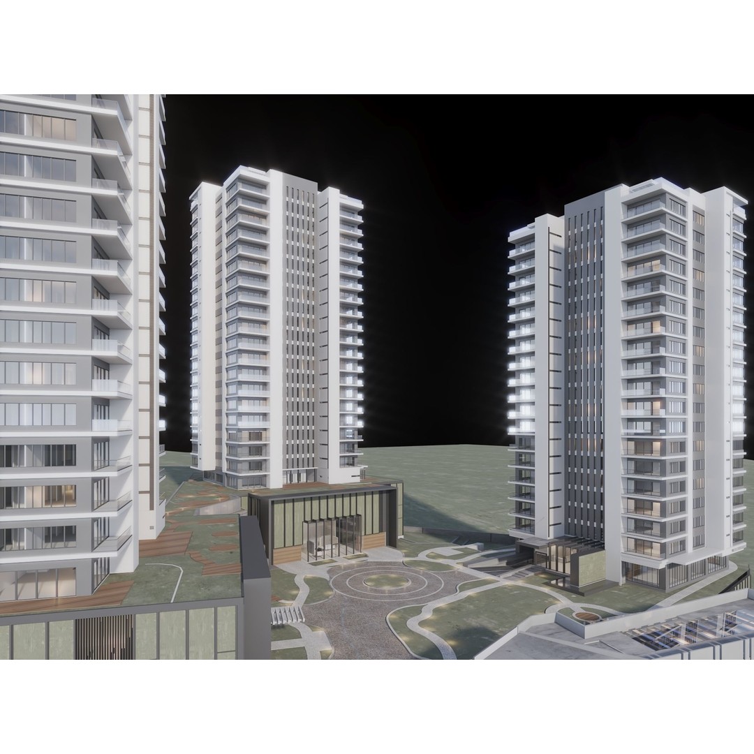 Mixed Use Building Towers 3D Model – Modern Design, FBX, OBJ, Archviz - View 12