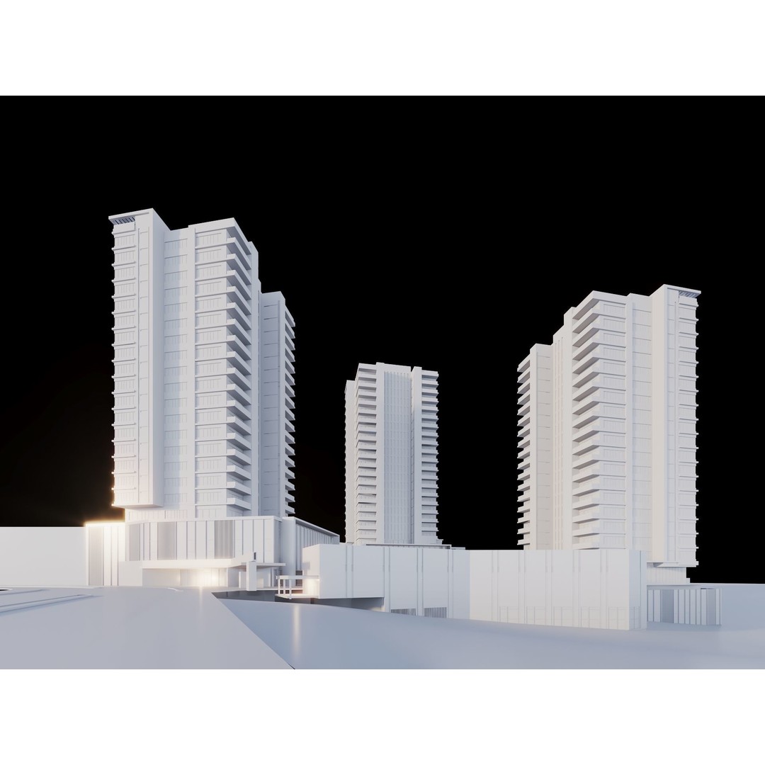 Mixed Use Building Towers 3D Model – Modern Design, FBX, OBJ, Archviz - View 13