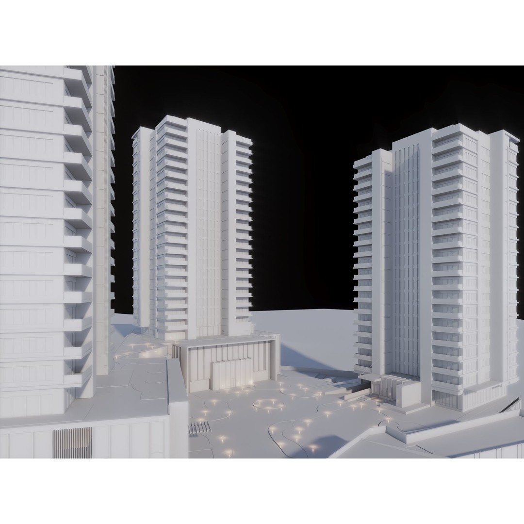 Mixed Use Building Towers 3D Model – Modern Design, FBX, OBJ, Archviz - View 14
