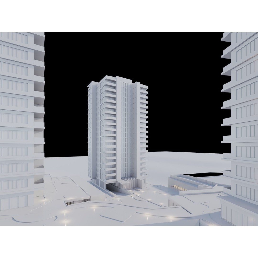 Mixed Use Building Towers 3D Model – Modern Design, FBX, OBJ, Archviz - View 15