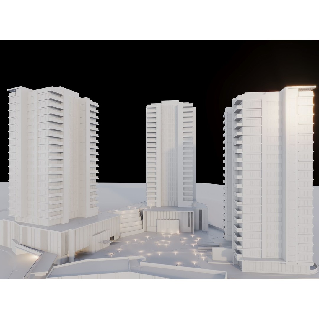 Mixed Use Building Towers 3D Model – Modern Design, FBX, OBJ, Archviz - View 16