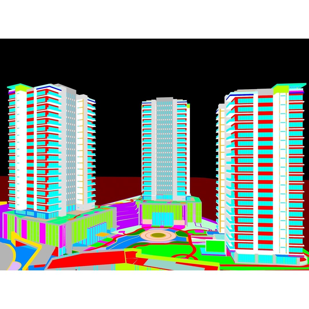 Mixed Use Building Towers 3D Model – Modern Design, FBX, OBJ, Archviz - View 18