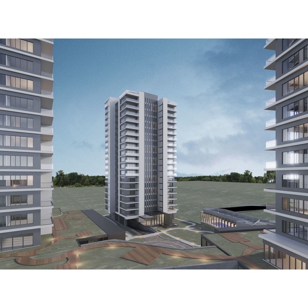 Mixed Use Building Towers 3D Model – Modern Design, FBX, OBJ, Archviz - View 3