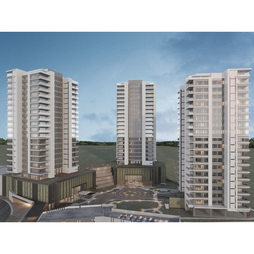 Mixed Use Building Towers 3D Model – Modern Design, FBX, OBJ, Archviz - View 4