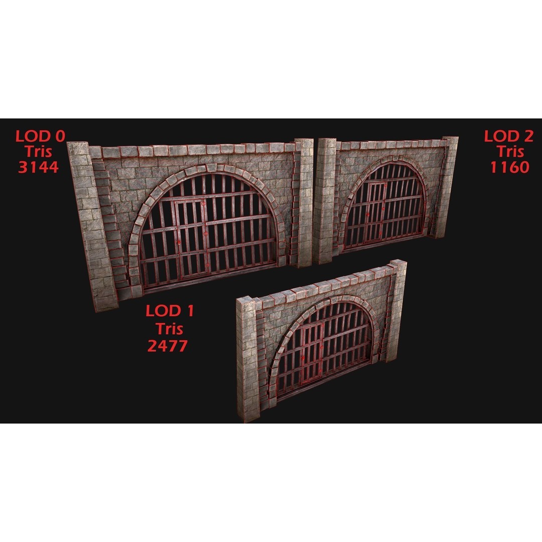Medieval Prison Bars 3D Model – Low Poly Game Asset, FBX - View 5