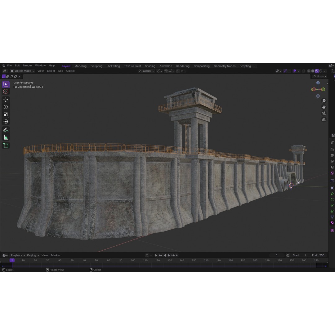 Giant Defence Wall 3D Model – Low Poly PBR Game Asset, FBX - View 15