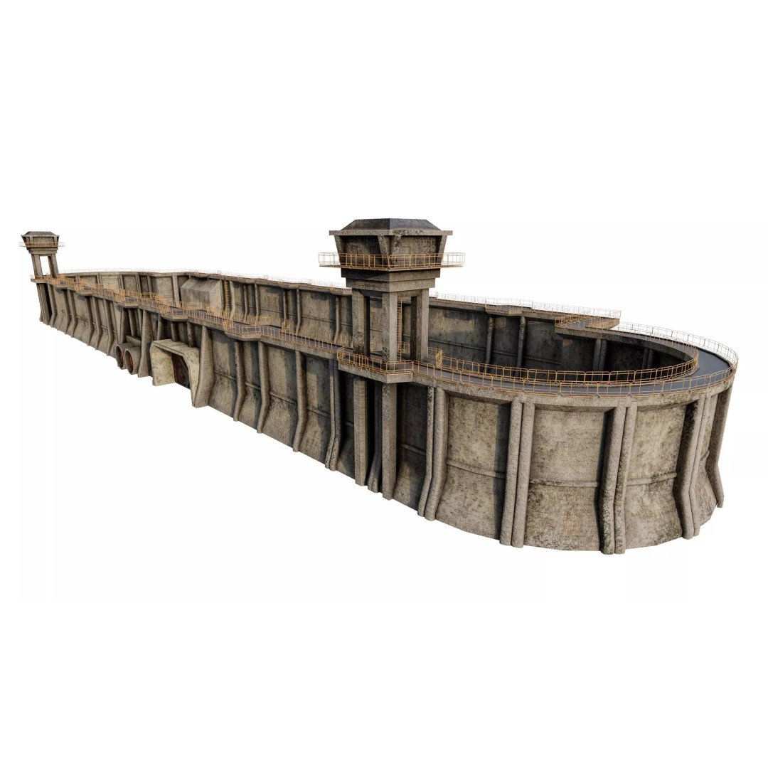 Giant Defence Wall 3D Model – Low Poly PBR Game Asset, FBX - View 2
