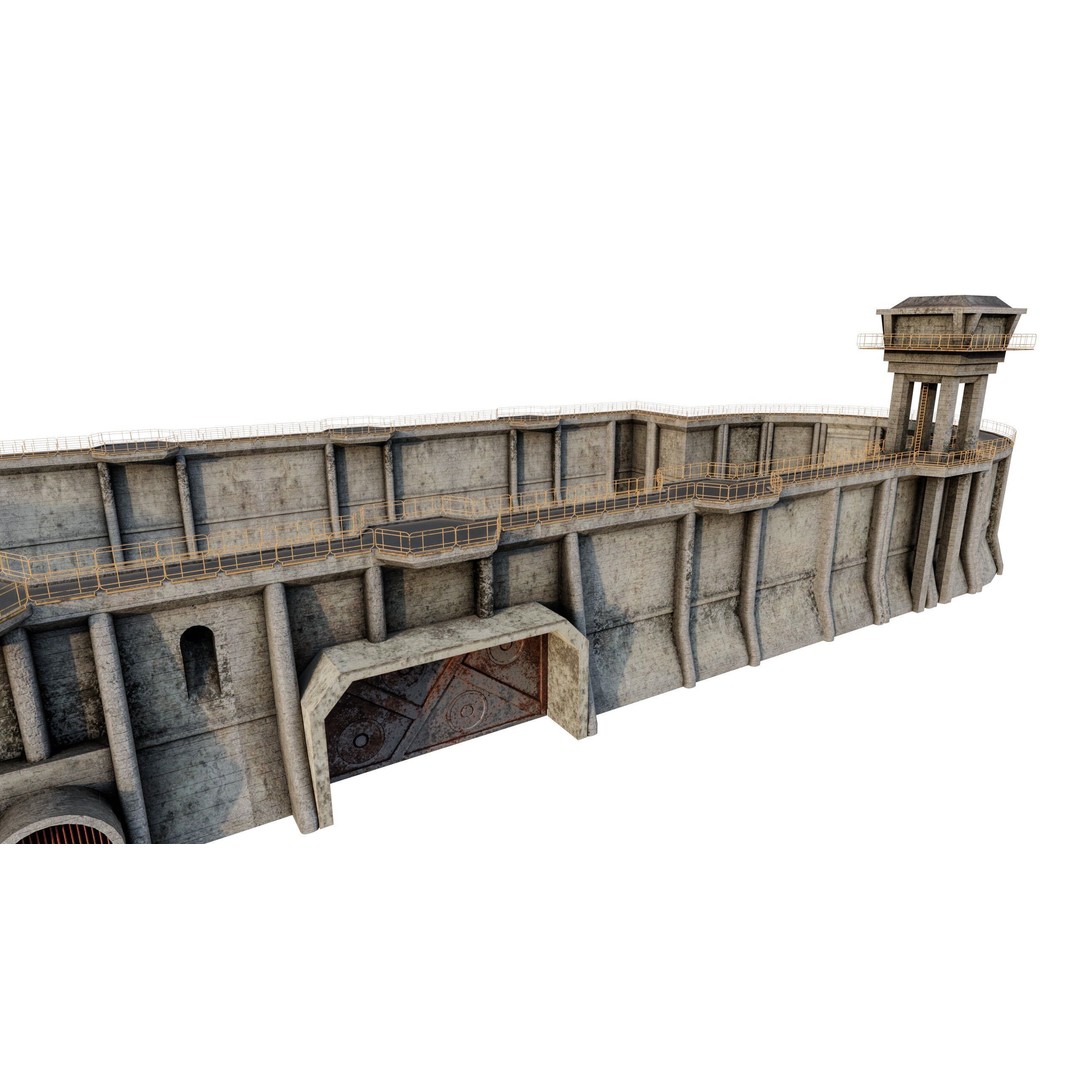 Giant Defence Wall 3D Model – Low Poly PBR Game Asset, FBX - View 4