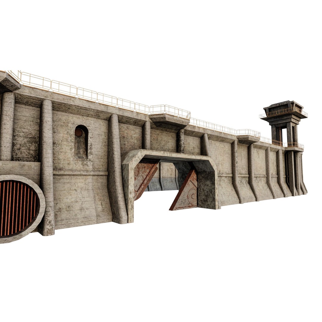 Giant Defence Wall 3D Model – Low Poly PBR Game Asset, FBX - View 6