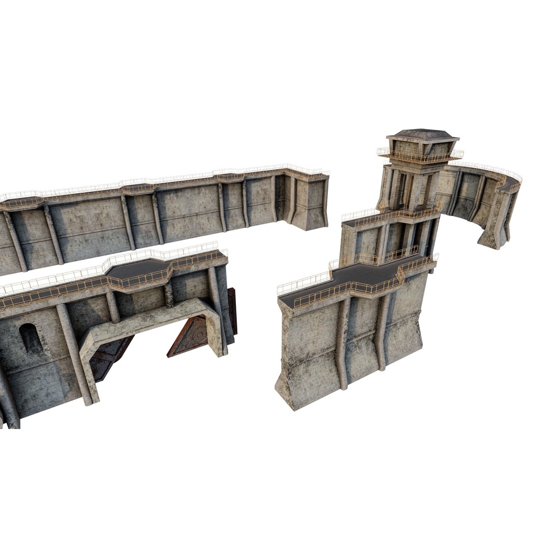 Giant Defence Wall 3D Model – Low Poly PBR Game Asset, FBX - View 7