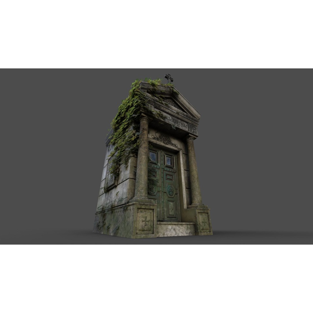 Cemetery Mausoleum 3D Model – Low Poly Game Asset, FBX & OBJ - View 11