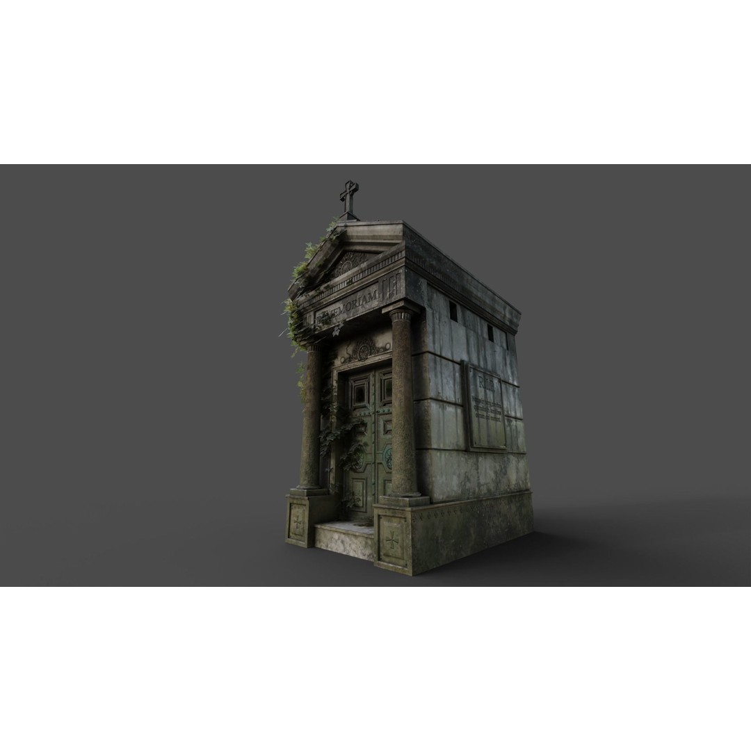 Cemetery Mausoleum 3D Model – Low Poly Game Asset, FBX & OBJ - View 15