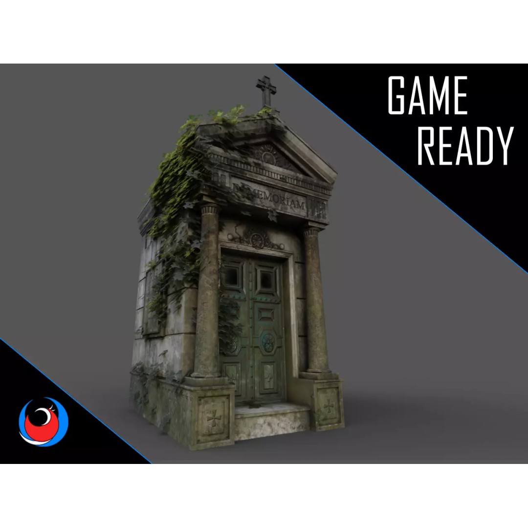 Cemetery Mausoleum 3D Model – Low Poly Game Asset, FBX & OBJ - View 2