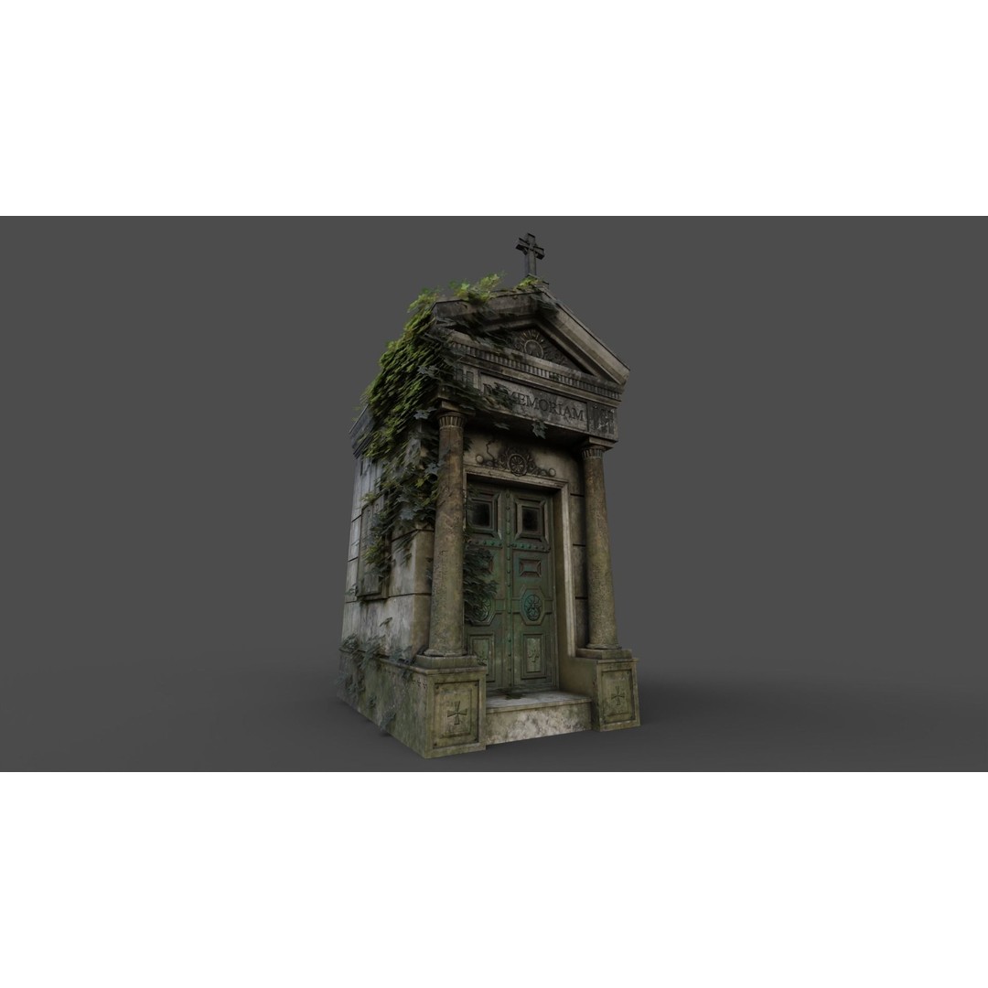Cemetery Mausoleum 3D Model – Low Poly Game Asset, FBX & OBJ - View 3