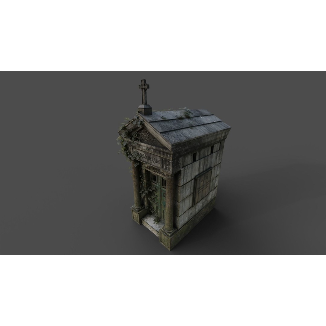 Cemetery Mausoleum 3D Model – Low Poly Game Asset, FBX & OBJ - View 35